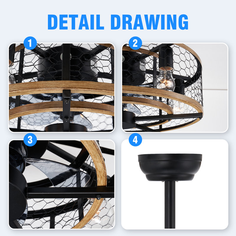 Gracie Oaks Deivids 20'' Industrial Ceiling Fan with Light Kit Reverse